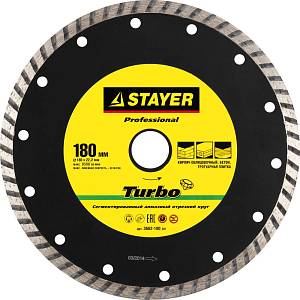 STAYER Turbo, 180 мм, (22.2 мм, 7 х 2.6 мм), сегментированный алмазный диск, Professional (3662-180)
