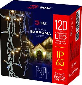 Светодиодная новогодняя гирлянда ЭРА ERAPS-BK2 бахрома 2x1 м холодный белый свет 120 LED