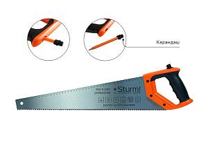 Ножовка по дереву, с карандашом, 500мм, 7-8TPI, 3D, серия Кулибин, Sturm!