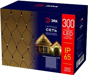 Светодиодная новогодняя гирлянда ЭРА ERAPS-SKW2 сеть 2x3 м тёплый белый свет 300 LED черн.кауч