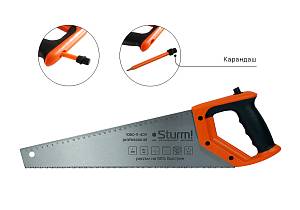 Ножовка по дереву, с карандашом, 400мм, 11-12TPI, 3D, серия Кулибин, Sturm!