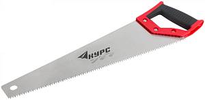 Ножовка по дереву, крупный каленый зуб 5 ТPI, 2D заточка, пластиковая прорезиненная ручка 450 мм KУРС