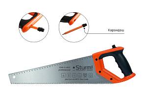 Ножовка по дереву, с карандашом, 400мм, 7-8TPI, 3D, серия Кулибин, Sturm!