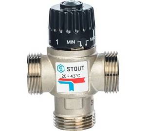 SVM-0020-164325 STOUT Термостатический смесительный клапан для систем отопления и ГВС 1" НР 20-43°С KV 1,6
