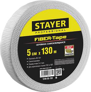 STAYER FIBER-Tape, 5 см х 130 м, 3 х 3 мм, самоклеящаяся серпянка, Professional (1246-05-130)
