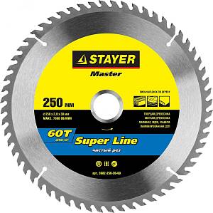 STAYER Super line 250 x 30 мм 60Т, диск пильный по дереву 3682-250-30-60