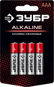 ЗУБР Alkaline, ААА, 4 шт, щелочная батарейка 1.5 В, 59221-4C