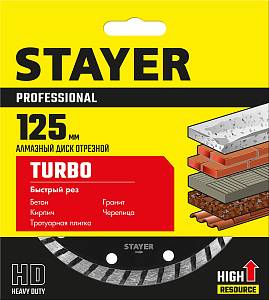 STAYER Turbo, 125 мм, (22.2 мм, 7 х 2.4 мм), сегментированный алмазный диск, Professional (3662-125)