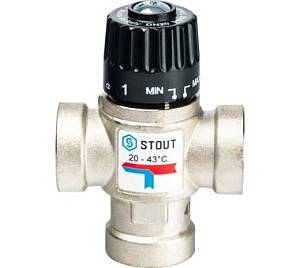 SVM-0010-164320 STOUT Термостатический смесительный клапан для систем отопления и ГВС 3/4" ВР 20-43°С KV 1,6