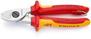 Кабелерез VDE, Ø 15 мм (50 мм²), длина 165 мм, хром, 2-комп диэлектрические ручки, проушина для страховки KNIPEX