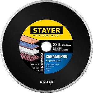 STAYER СeramoPro, d 230 мм, (25.4 мм, 5 х 2.4 мм), сплошной алмазный диск, Professional (3665-230)