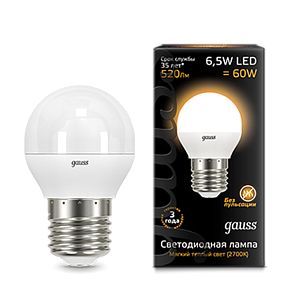 gauss 105102107 Лампа LED Globe E27 6,5W 2700K