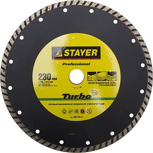 TURBO 230 мм, диск алмазный отрезной сегментированный по бетону, кирпичу, плитке, STAYER Professional 3662-230_z01